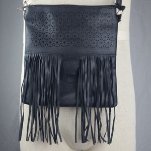 BLACK FRINGE CROSSBODY HAND BAG PURSE